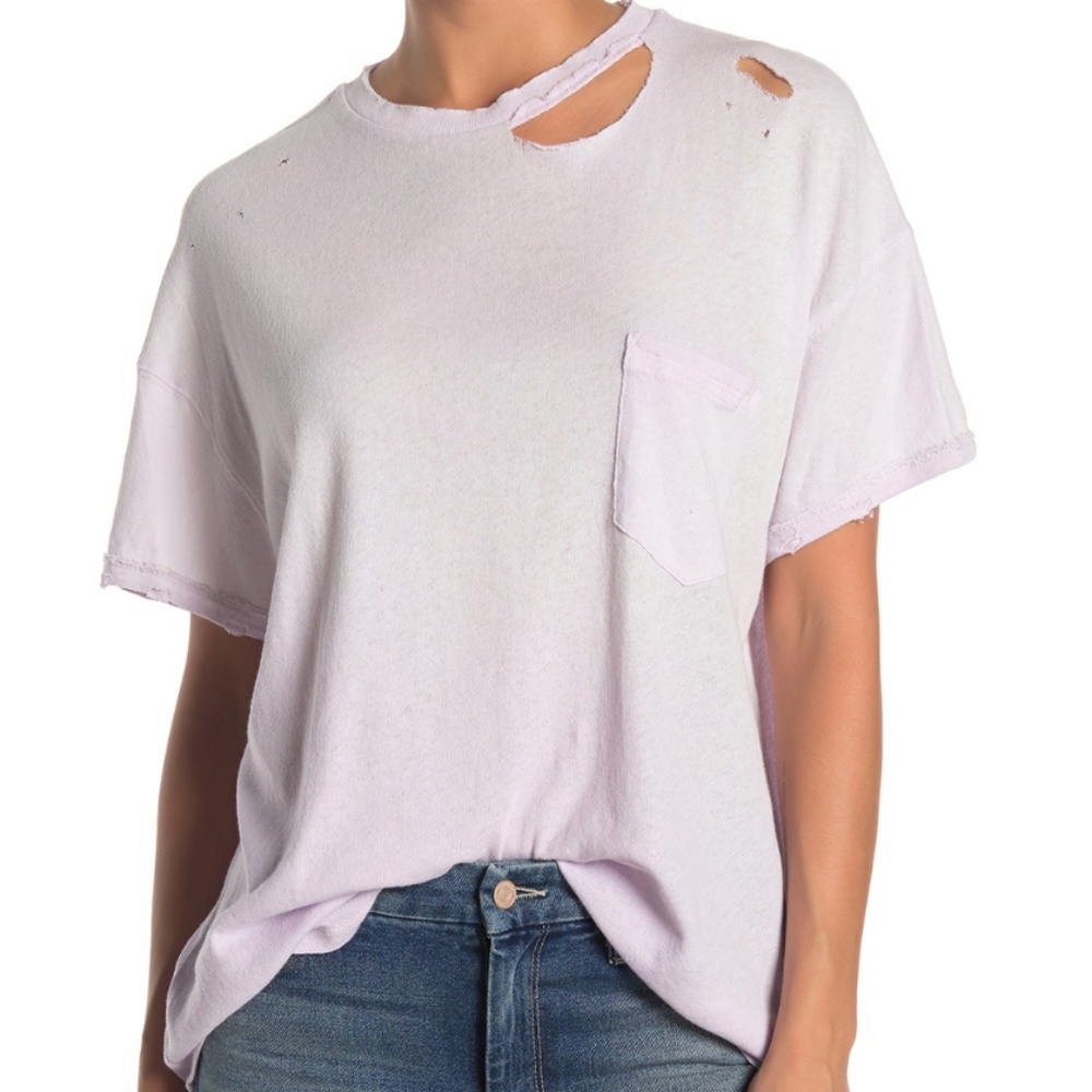FREE PEOPLE Lucky Distressed Cutout Tee